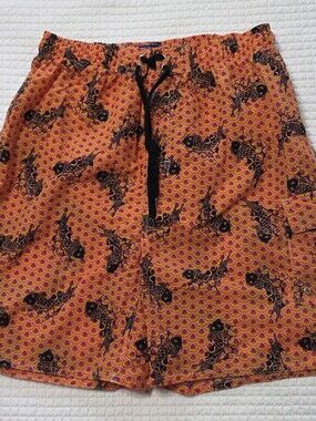 Liquid Wave Vibrant Orange Koi Print Drawstring Men's Board Swim Shorts